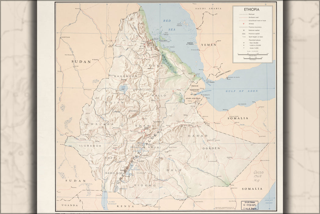 24"x36" Gallery Poster, cia map of Ethiopia 1968