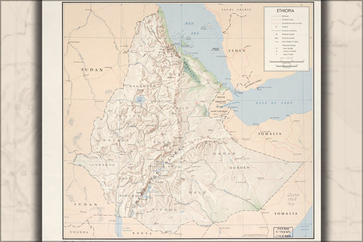 24"x36" Gallery Poster, cia map of Ethiopia 1968