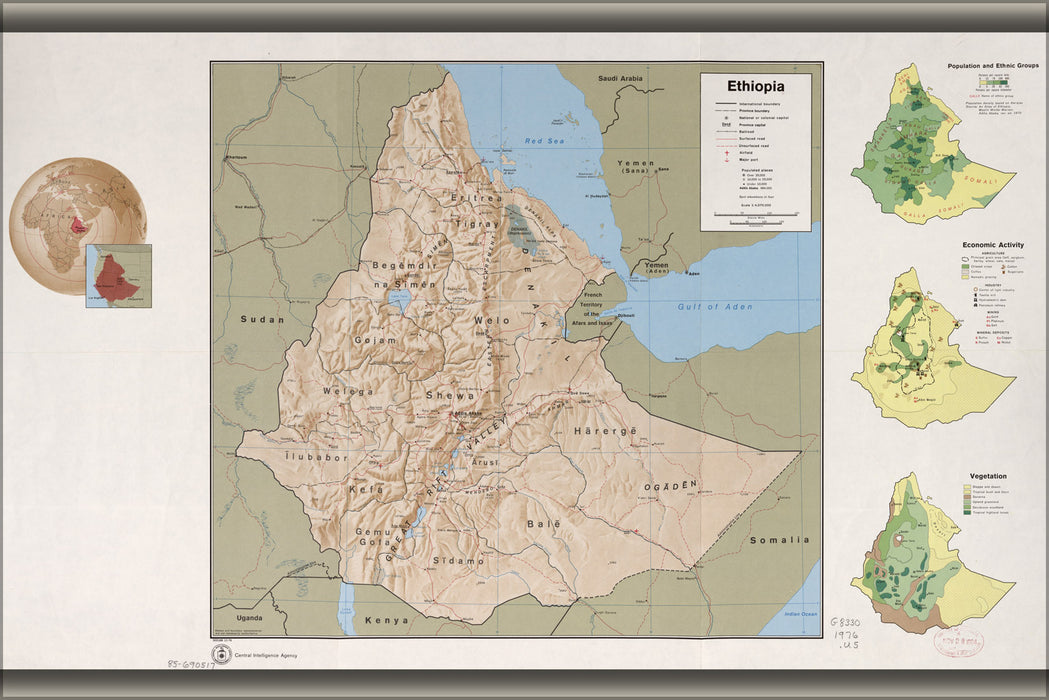 24"x36" Gallery Poster, cia map of Ethiopia 1976