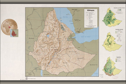 24"x36" Gallery Poster, cia map of Ethiopia 1976