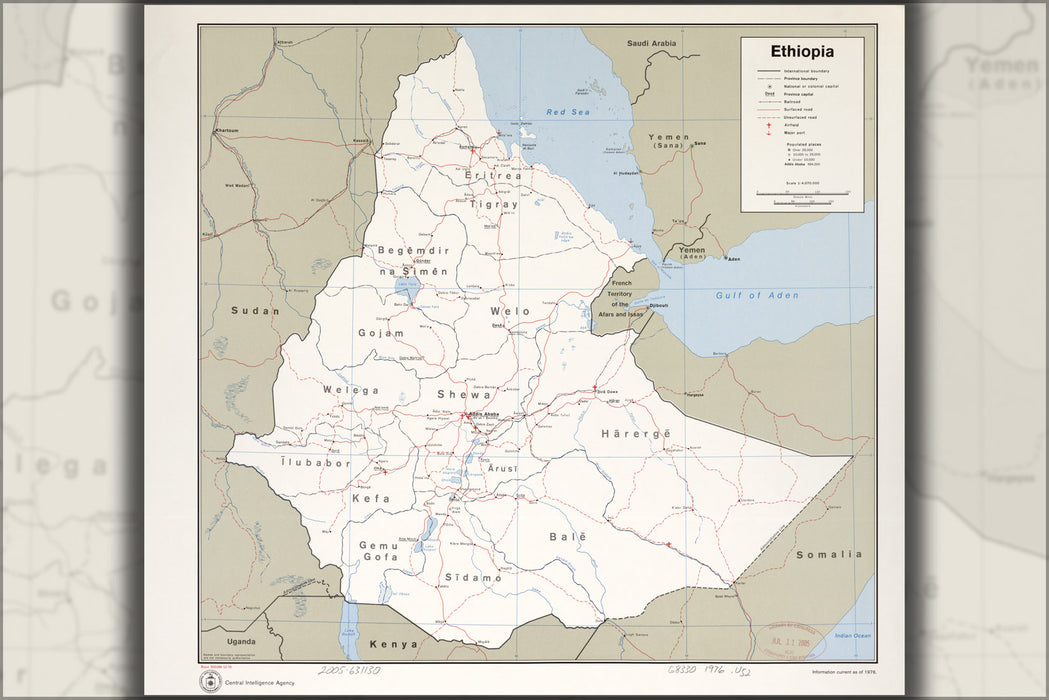 24"x36" Gallery Poster, cia map of Ethiopia 1976 p2