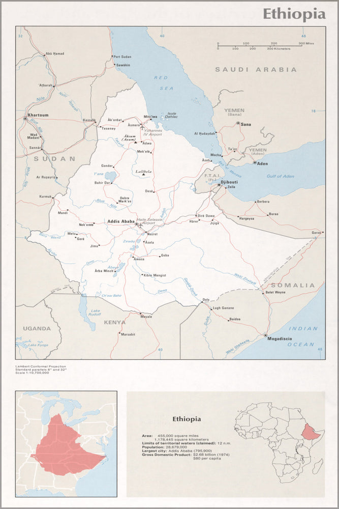 24"x36" Gallery Poster, cia map of Ethiopia 1976 p3