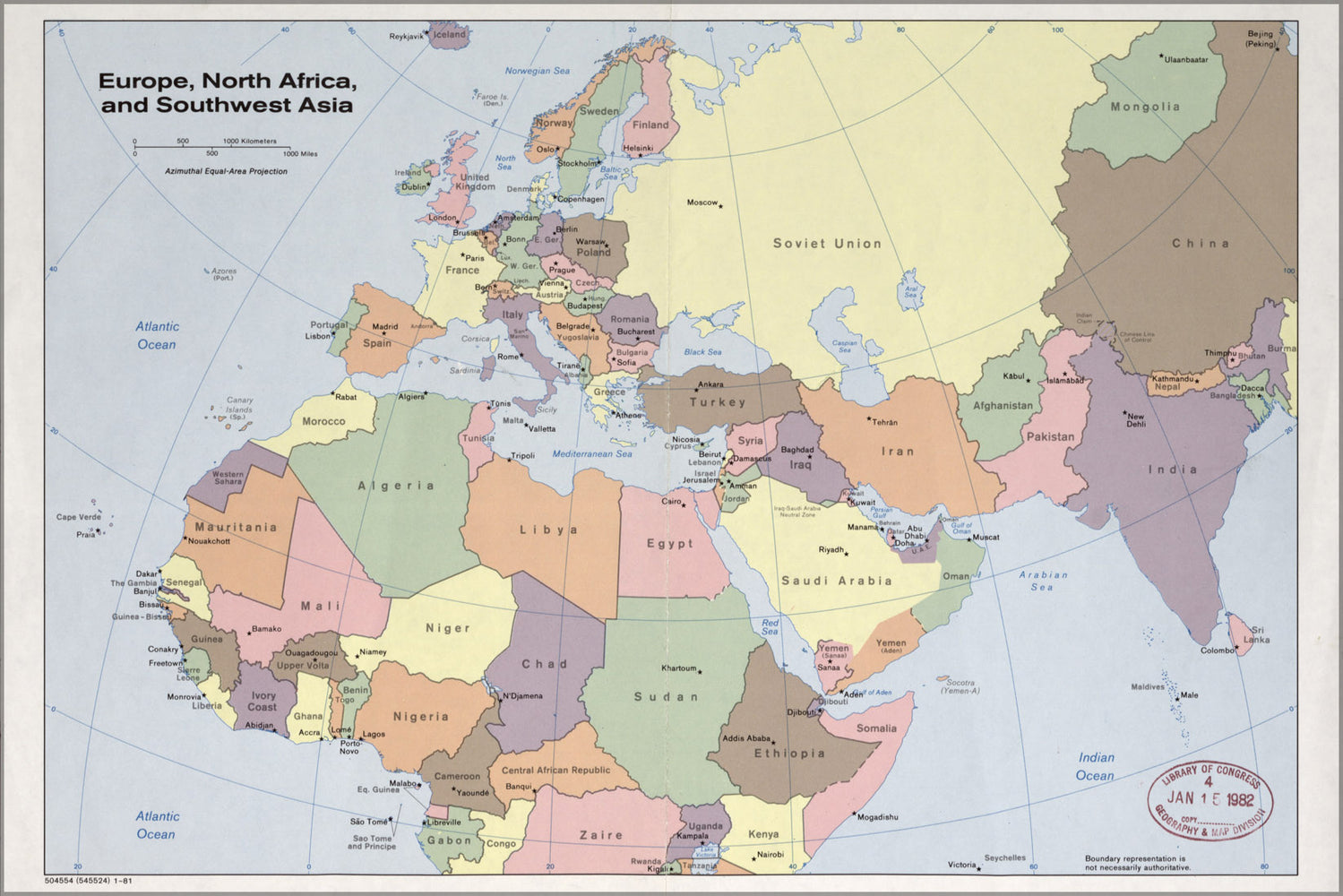 24"x36" Gallery Poster, cia map of Europe, N Africa sw Asia 1981