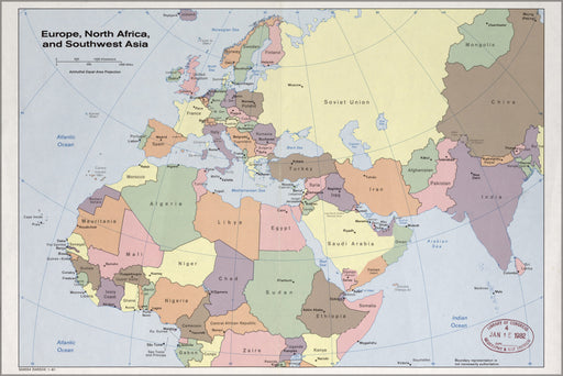 24"x36" Gallery Poster, cia map of Europe, N Africa sw Asia 1981