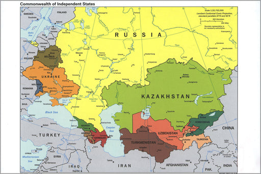 24"x36" Gallery Poster, cia map of Former Soviet union republics. 1998