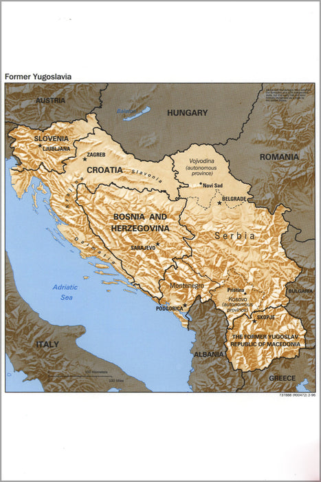 24"x36" Gallery Poster, cia map of Former Yugoslavia 1996