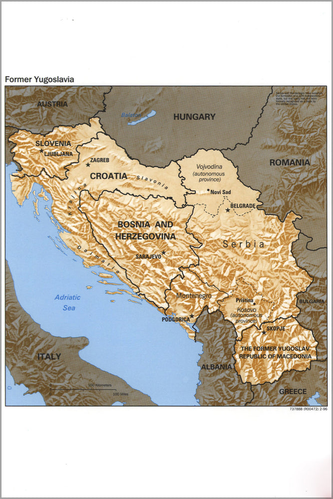 24"x36" Gallery Poster, cia map of Former Yugoslavia 1996
