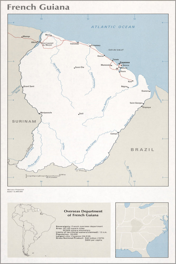 24"x36" Gallery Poster, cia map of French Guiana 1976