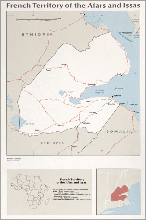 24"x36" Gallery Poster, cia map of French Territory of Afars & Issas 1976