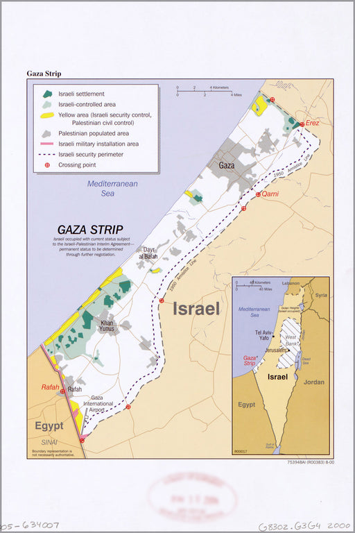 24"x36" Gallery Poster, cia map of Gaza Strip 1985