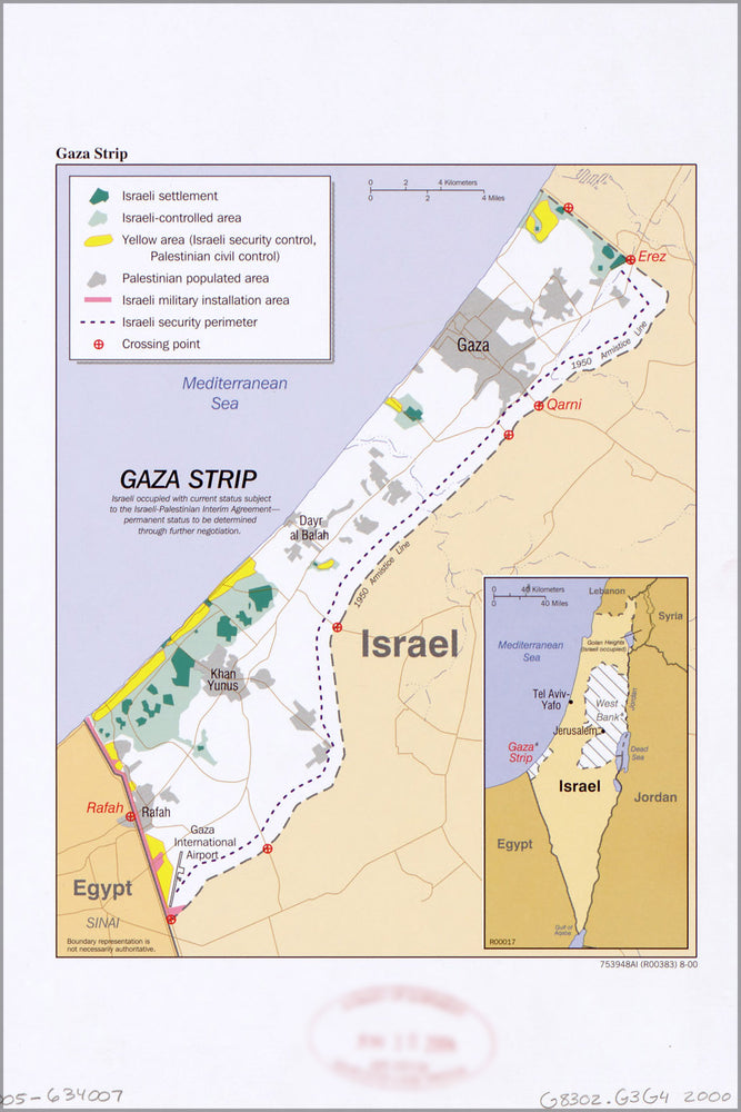 24"x36" Gallery Poster, cia map of Gaza Strip 1985