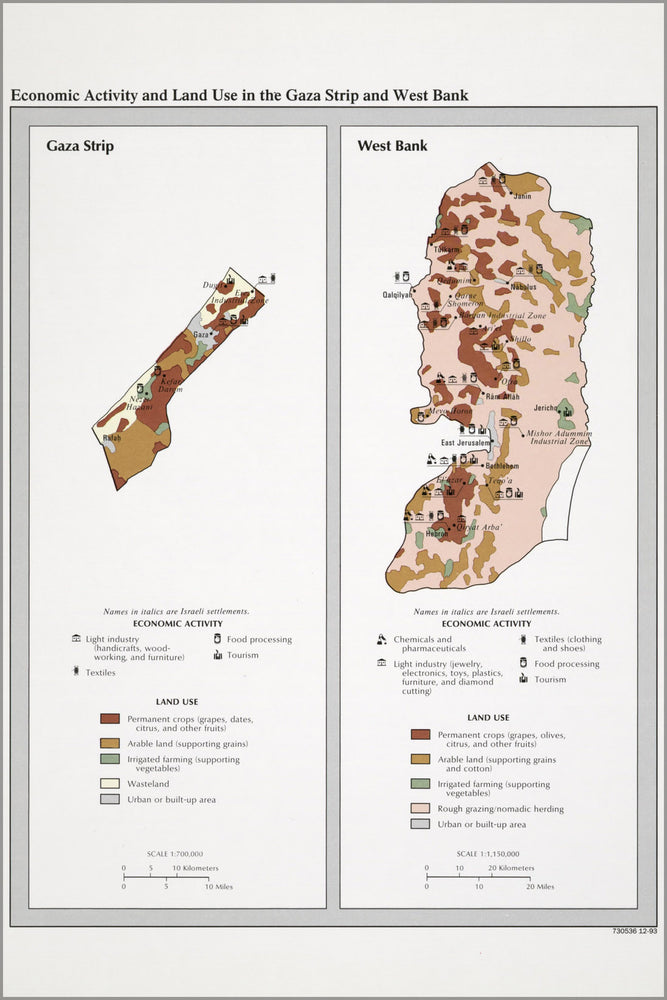 24"x36" Gallery Poster, cia map of Gaza Strip & West Bank 1994
