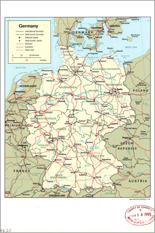 24"x36" Gallery Poster, cia map of Germany 1994