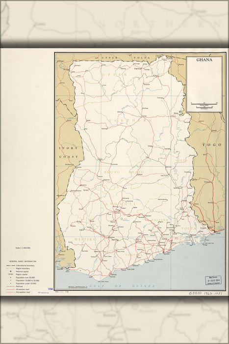 24"x36" Gallery Poster, cia map of Ghana 1963