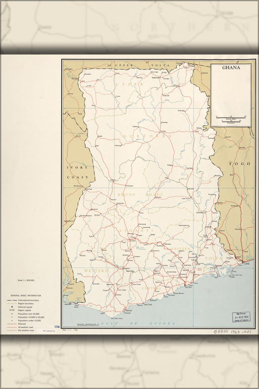 24"x36" Gallery Poster, cia map of Ghana 1963