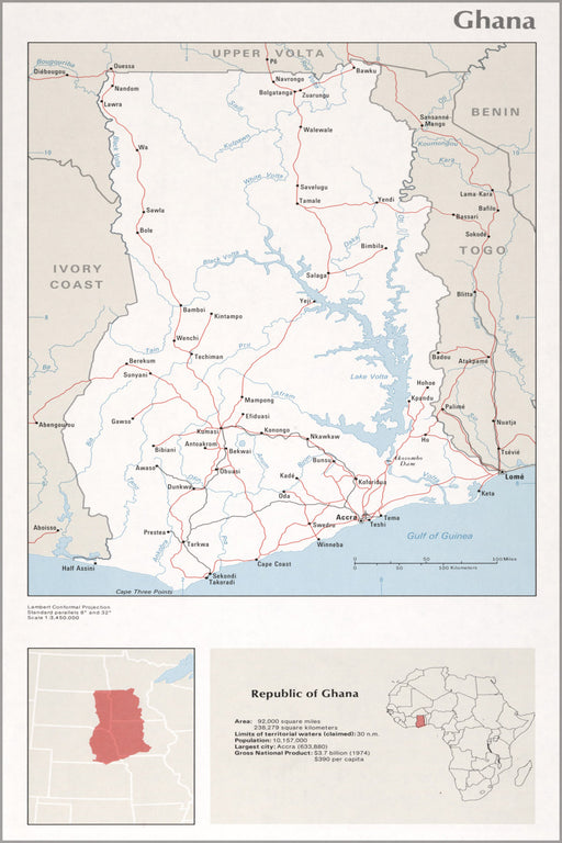 24"x36" Gallery Poster, cia map of Ghana 1976