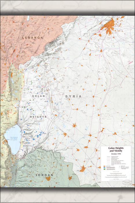 24"x36" Gallery Poster, cia map of Golan Heights & vicinity israel  1994