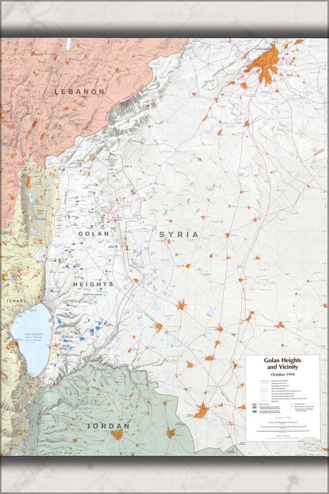 24"x36" Gallery Poster, cia map of Golan Heights & vicinity israel  1994