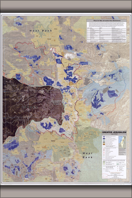 24"x36" Gallery Poster, cia map of Greater Jerusalem israel 2006
