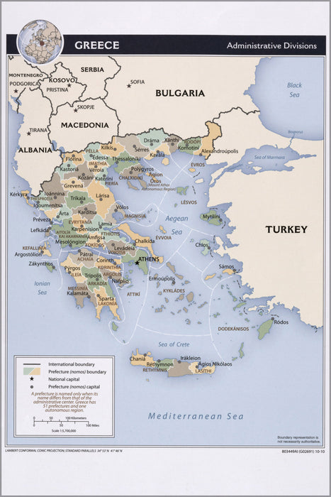24"x36" Gallery Poster, cia map of Greece, administrative divisions 2010