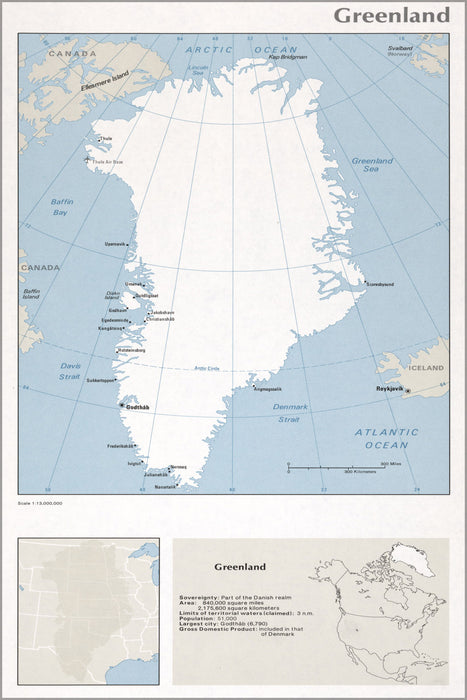 24"x36" Gallery Poster, cia map of Greenland 1976 p2