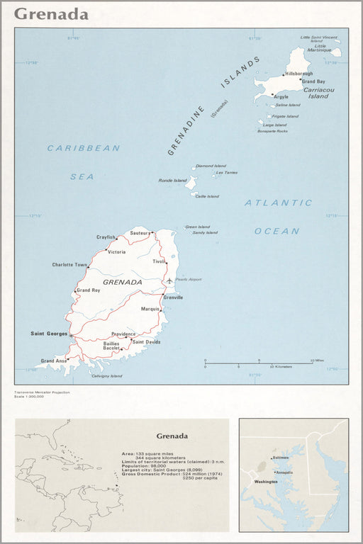 24"x36" Gallery Poster, cia map of Grenada 1976
