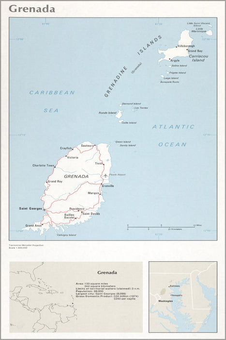 24"x36" Gallery Poster, cia map of Grenada 1976