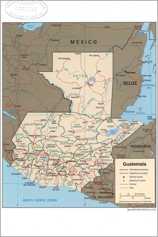 24"x36" Gallery Poster, cia map of Guatemala 2000