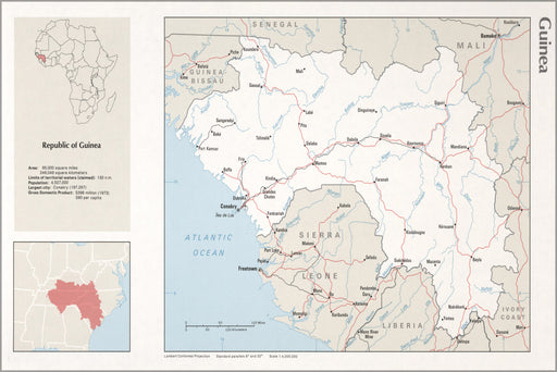 24"x36" Gallery Poster, cia map of Guinea 1976