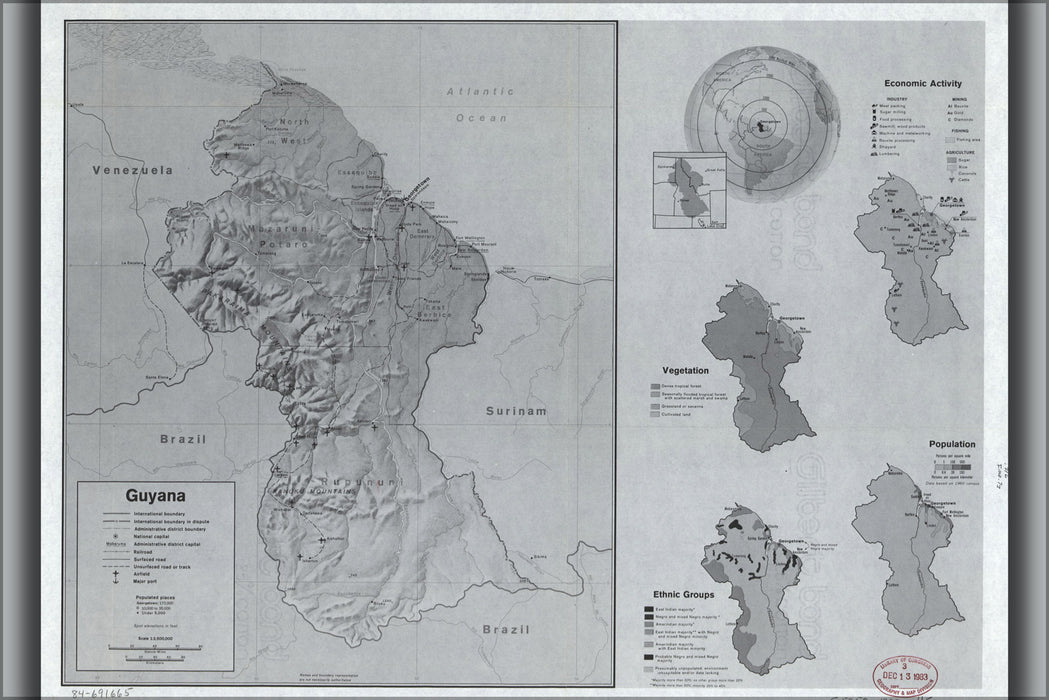 24"x36" Gallery Poster, cia map of Guyana 1983