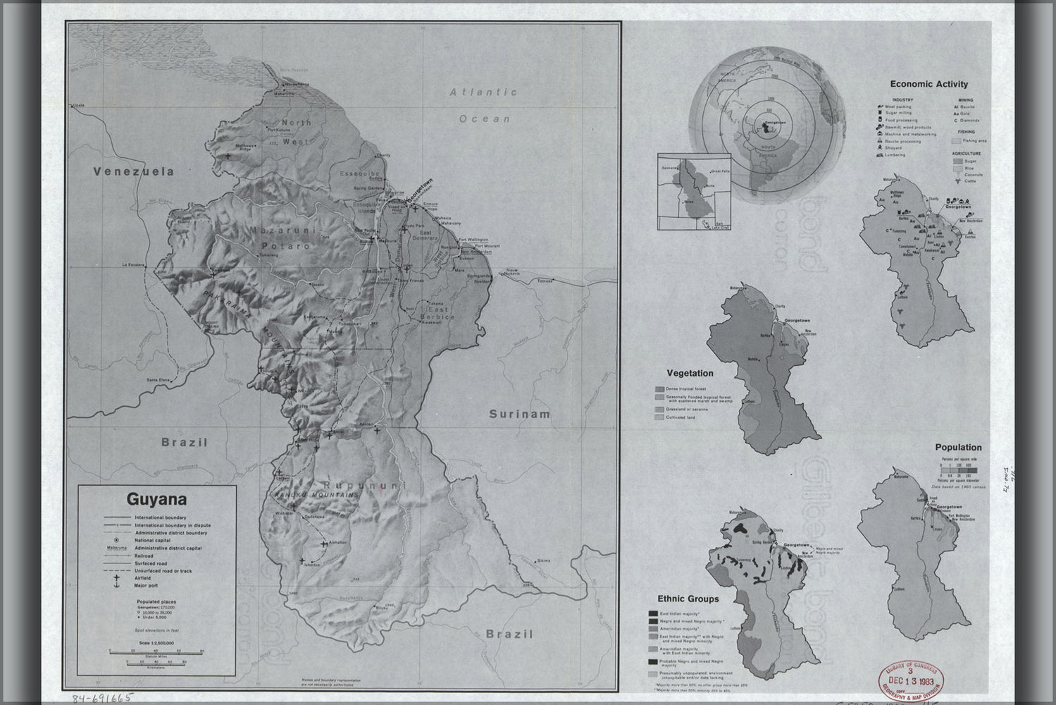 24"x36" Gallery Poster, cia map of Guyana 1983