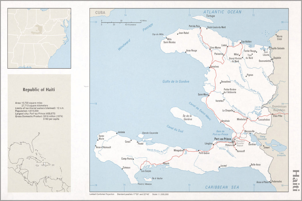 24"x36" Gallery Poster, cia map of Haiti 1976