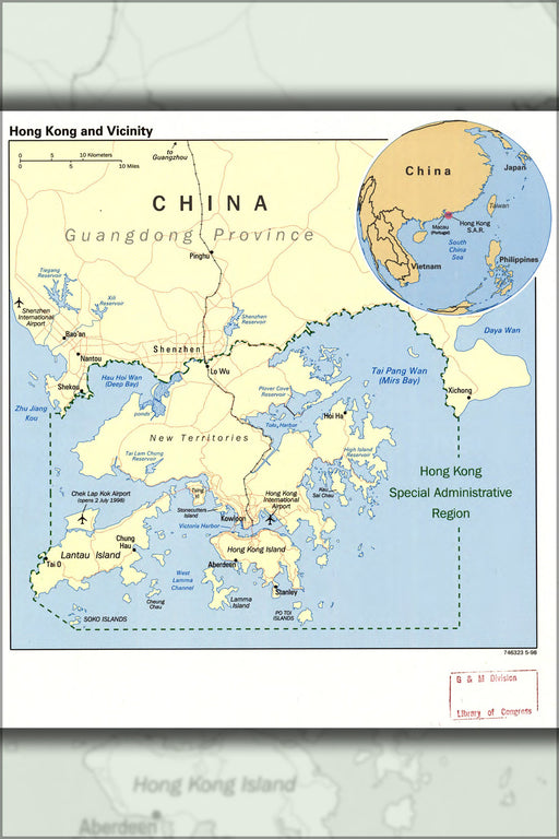 24"x36" Gallery Poster, cia map of Hong Kong and vicinity 1998