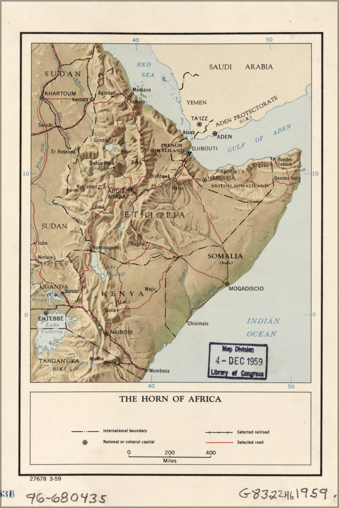 24"x36" Gallery Poster, cia map of Horn of Africa 1959