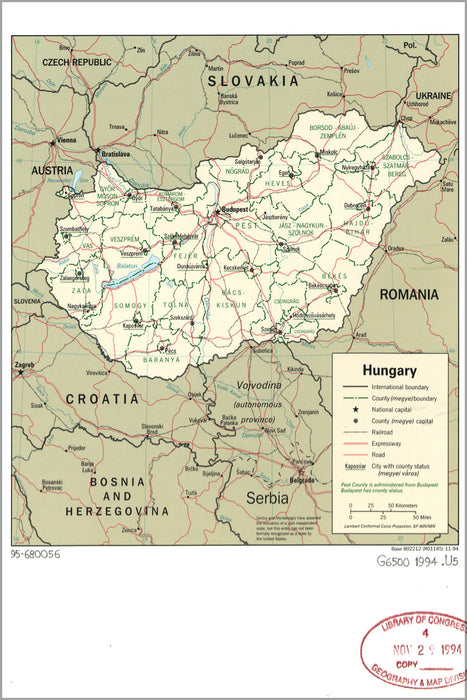 24"x36" Gallery Poster, cia map of Hungary 1994
