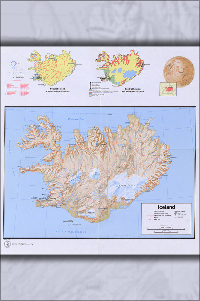 24"x36" Gallery Poster, cia map of Iceland 1973