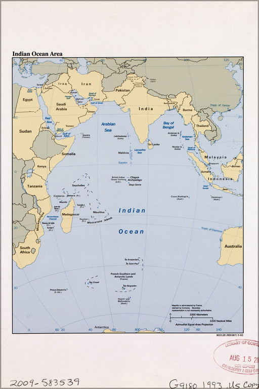 24"x36" Gallery Poster, cia map of Indian Ocean Region 1993
