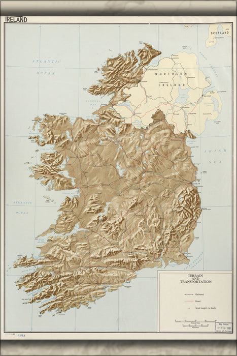 24"x36" Gallery Poster, cia map of Ireland Terrain & transportation 1960