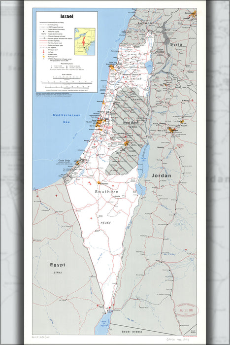 24"x36" Gallery Poster, cia map of Israel 1988
