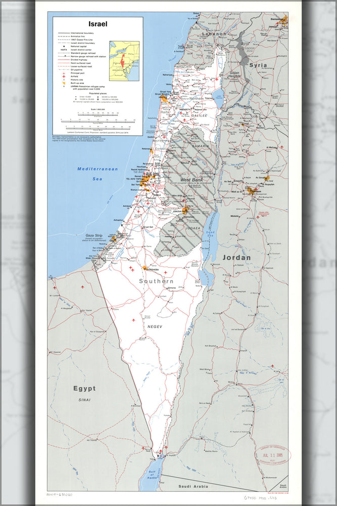 24"x36" Gallery Poster, cia map of Israel 1988