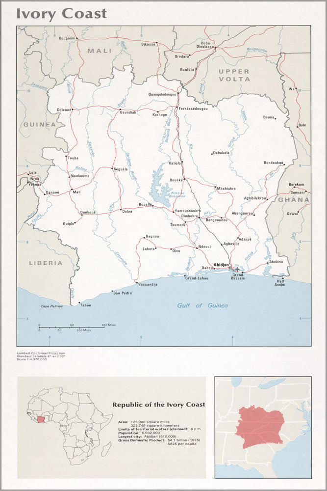 24"x36" Gallery Poster, cia map of Ivory Coast 1976