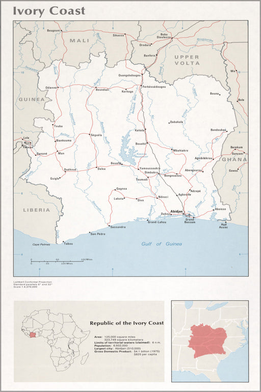 24"x36" Gallery Poster, cia map of Ivory Coast 1976