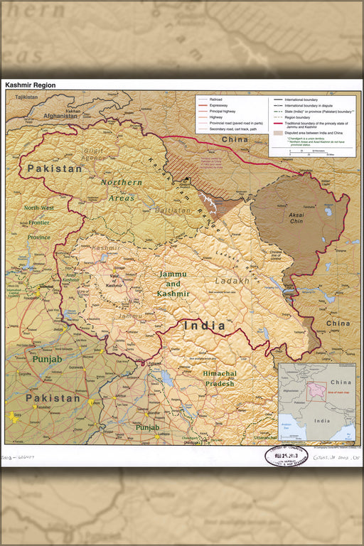 24"x36" Gallery Poster, cia map of Jammu and Kashmir India 2003 P2