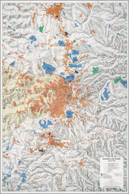 24"x36" Gallery Poster, cia map of Jerusalem and Vicinity, March 1993