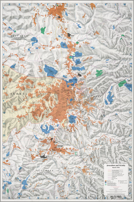 24"x36" Gallery Poster, cia map of Jerusalem and Vicinity, March 1993