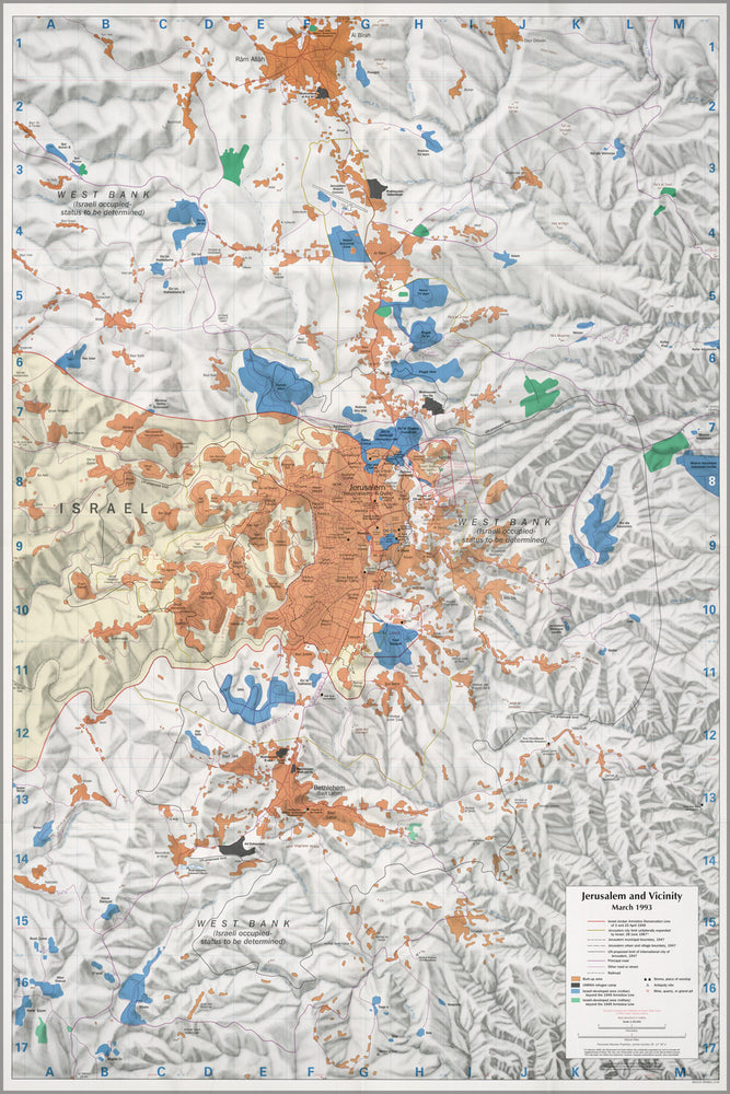24"x36" Gallery Poster, cia map of Jerusalem and Vicinity, March 1993