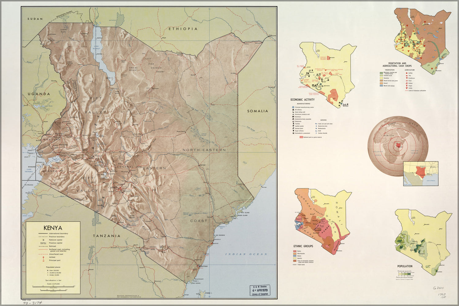 24"x36" Gallery Poster, cia map of Kenya 1969