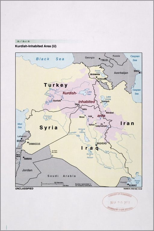 24"x36" Gallery Poster, cia map of Kurd areas iraq turkey iran 2002