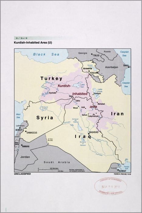 24"x36" Gallery Poster, cia map of Kurd areas iraq turkey iran 2002