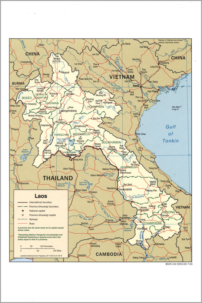 24"x36" Gallery Poster, cia map of Laos 2003